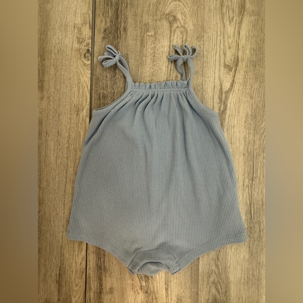 Blue Ribbed Baby Romper